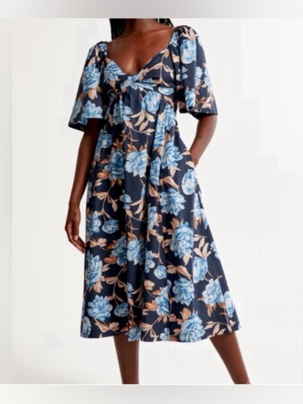 Abercrombie & Fitch Navy Blue Floral Midi Dress - Picture 10 of 10